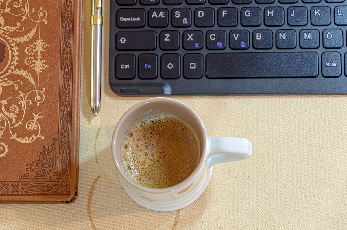 Think Fanny logic practice desk with coffee notebook and keyboard