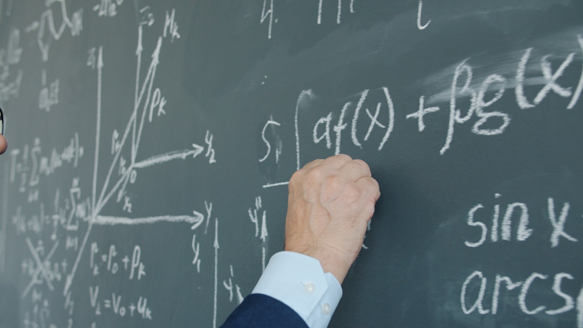 Think Fanny math brain teaser equations on a blackboard