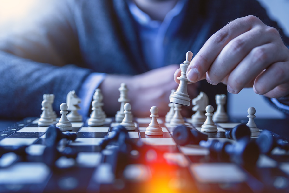 Think Fanny strategy and logic puzzle scene over a chess board